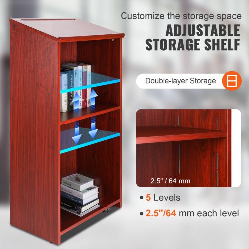 Podium Stand 47 inch Hostess Stand with 4 Rolling Wheels Wood Podium with 4
