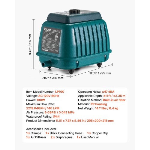 Linear Air Pump 221904 GPH Air Flow Septic Aerator Pump Aeration System