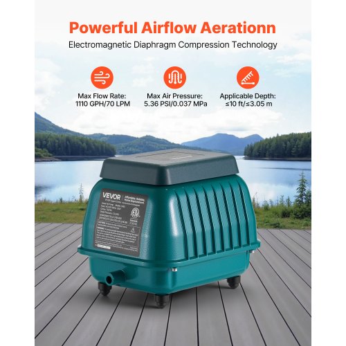 Linear Air Pump 1110 GPH Air Flow Septic Aerator Pump Aeration System for 10 ft