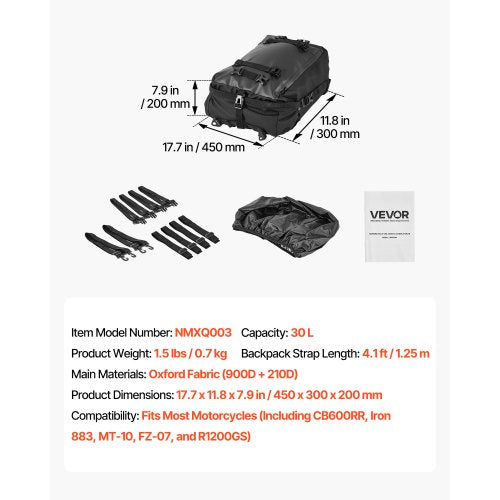 Motorcycle Tail Bag 30 L Motorcycle Rear Seat Bag with Waterproof Rain