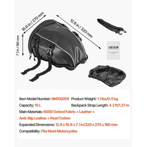 Motorcycle Tail Bag 10 L Motorcycle Rear Seat Bag with Waterproof Rain