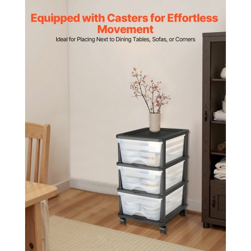 Plastic Storage Drawers Cart 3 Drawers Storage Organizer with Wheels