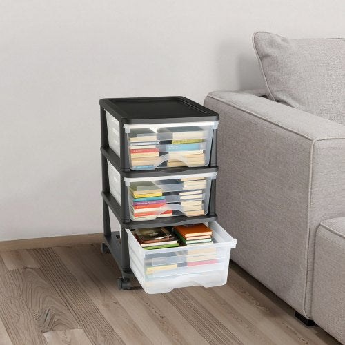 Plastic Storage Drawers Cart 3 Drawers Storage Organizer with Wheels