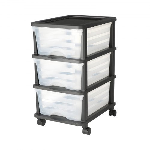 Plastic Storage Drawers Cart 3 Drawers Storage Organizer with Wheels