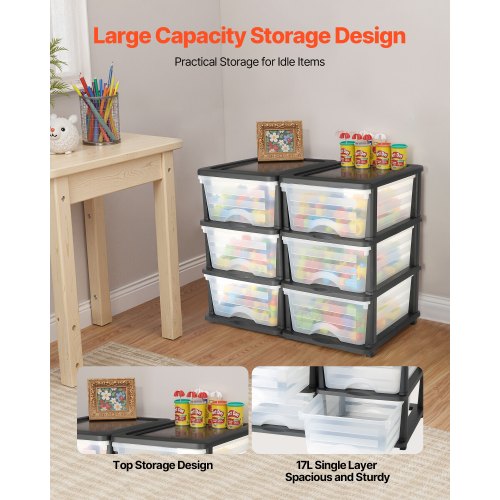 Plastic Storage Drawers 2 Pack Storage Organizer Drawer 6 Drawers Closet