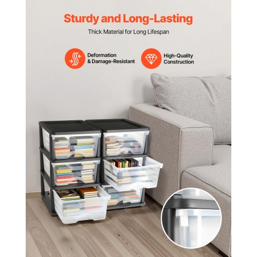 Plastic Storage Drawers 2 Pack Storage Organizer Drawer 6 Drawers Closet