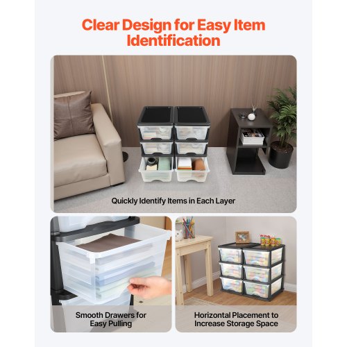 Plastic Storage Drawers 2 Pack Storage Organizer Drawer 6 Drawers Closet