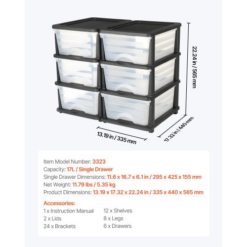 Plastic Storage Drawers 2 Pack Storage Organizer Drawer 6 Drawers Closet