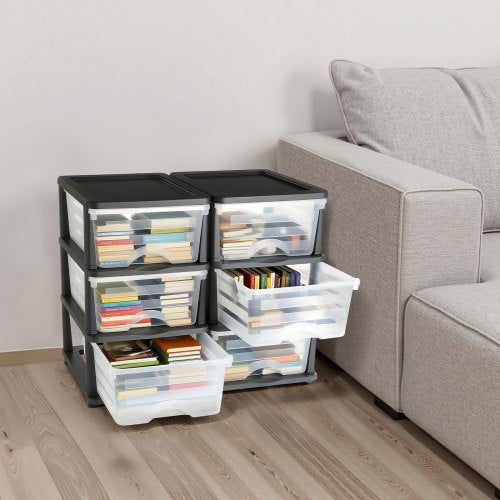 Plastic Storage Drawers 2 Pack Storage Organizer Drawer 6 Drawers Closet