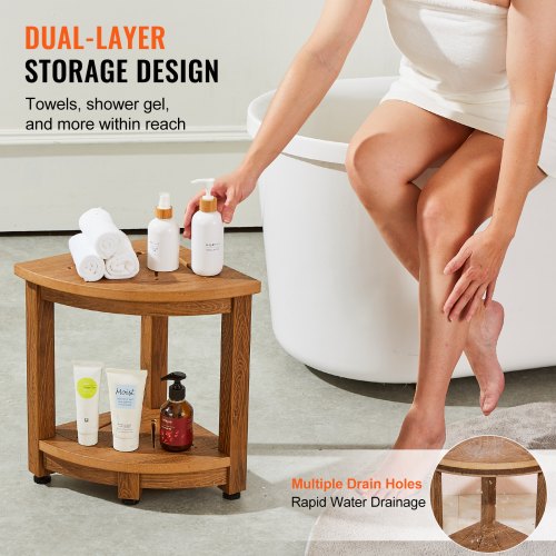 Corner Shower Bench 165 Height 128 Radius Faux Wood Grain Polystyrene