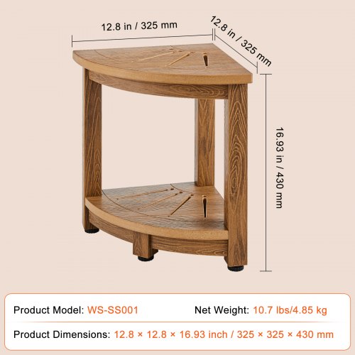 Corner Shower Bench 165 Height 128 Radius Faux Wood Grain Polystyrene