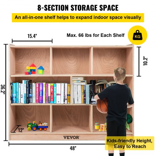 Classroom Storage Cabinet Plywood 8Section Preschool Storage Shelves 36
