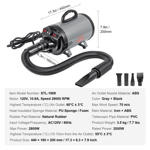 Dog Dryer 2800W43HP Dog Blow Dryer Pet Grooming Dryer with Adjustable