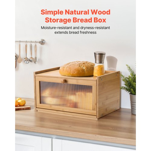 Bread Box for Kitchen Counter Large Capacity Bamboo Bread Storage