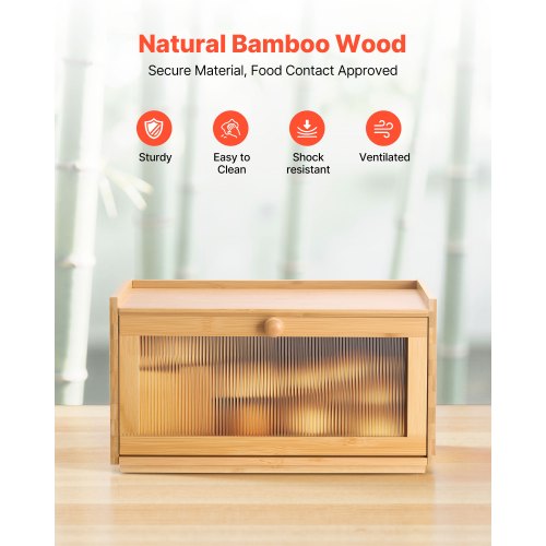 Bread Box for Kitchen Counter Large Capacity Bamboo Bread Storage