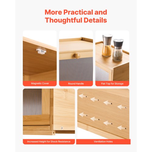 Bread Box for Kitchen Counter Large Capacity Bamboo Bread Storage