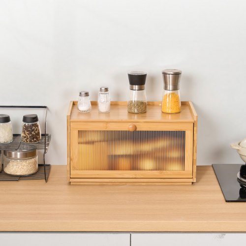 Bread Box for Kitchen Counter Large Capacity Bamboo Bread Storage