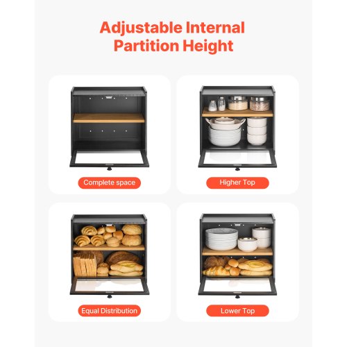 Double Layer Bread Box for Kitchen Counter Large Capacity Bamboo Bread