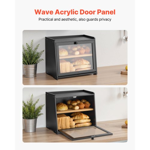 Double Layer Bread Box for Kitchen Counter Large Capacity Bamboo Bread