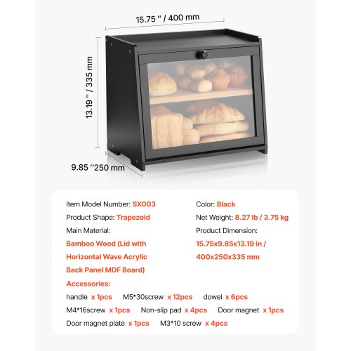 Double Layer Bread Box for Kitchen Counter Large Capacity Bamboo Bread