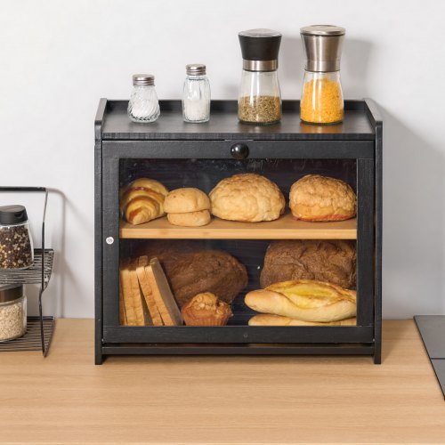 Double Layer Bread Box for Kitchen Counter Large Capacity Bamboo Bread