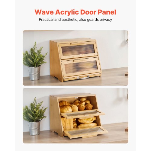 Double Layer Bread Box for Kitchen Counter Large Capacity Bamboo Bread