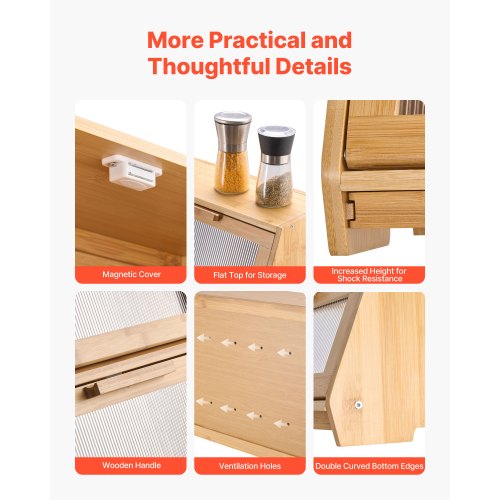 Double Layer Bread Box for Kitchen Counter Large Capacity Bamboo Bread