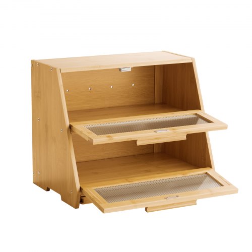 Double Layer Bread Box for Kitchen Counter Large Capacity Bamboo Bread