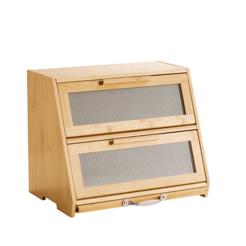 Double Layer Bread Box for Kitchen Counter Large Capacity Bamboo Bread