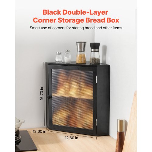 Corner Bread Box for Kitchen Counter Double Layer Large Capacity Bamboo