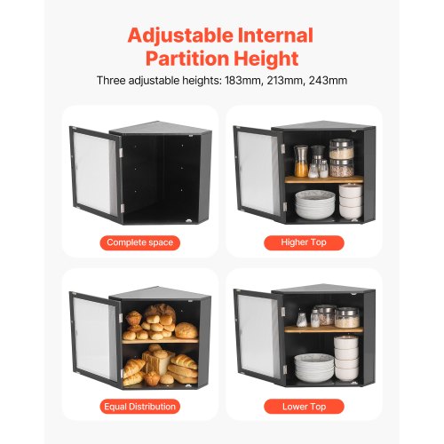 Corner Bread Box for Kitchen Counter Double Layer Large Capacity Bamboo