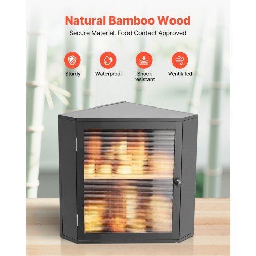 Corner Bread Box for Kitchen Counter Double Layer Large Capacity Bamboo