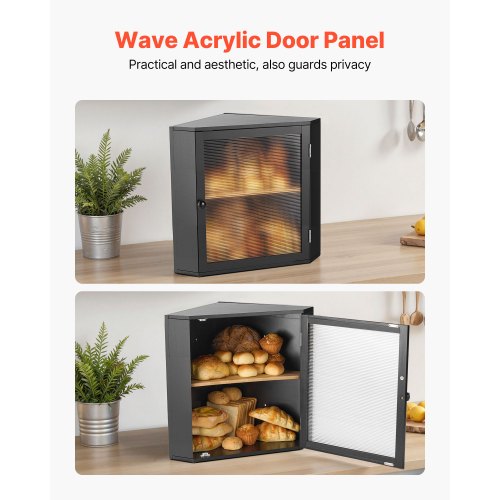 Corner Bread Box for Kitchen Counter Double Layer Large Capacity Bamboo