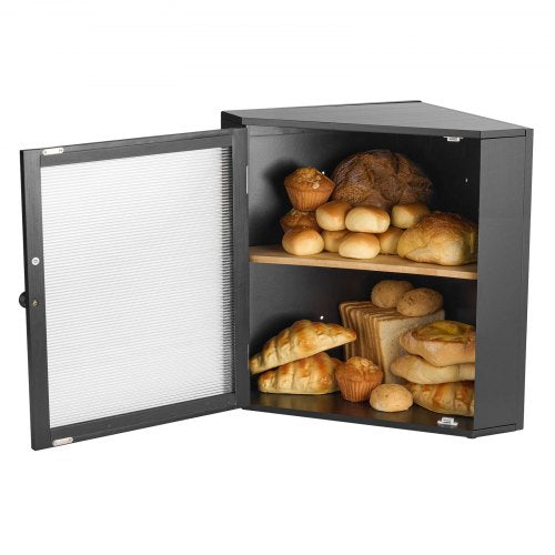 Corner Bread Box for Kitchen Counter Double Layer Large Capacity Bamboo