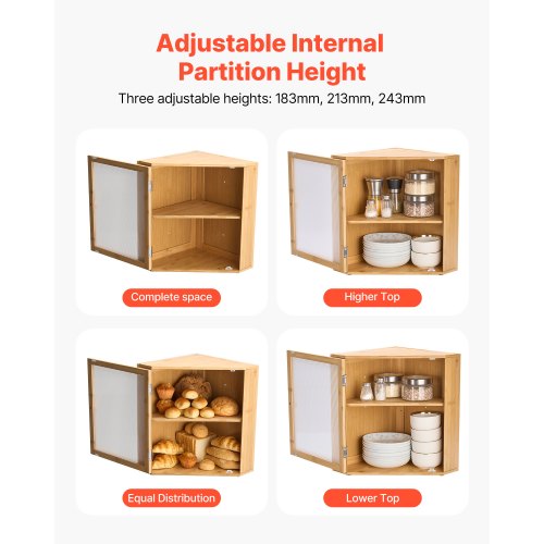 Corner Bread Box for Kitchen Counter Double Layer Large Capacity Bamboo