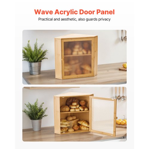 Corner Bread Box for Kitchen Counter Double Layer Large Capacity Bamboo