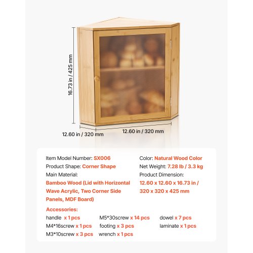 Corner Bread Box for Kitchen Counter Double Layer Large Capacity Bamboo