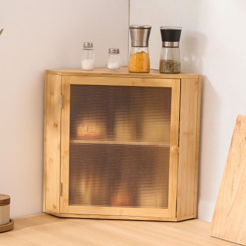 Corner Bread Box for Kitchen Counter Double Layer Large Capacity Bamboo