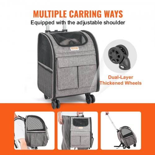 Rolling Pet Carrier Backpack with Removable Wheels for Under 18LBS Large
