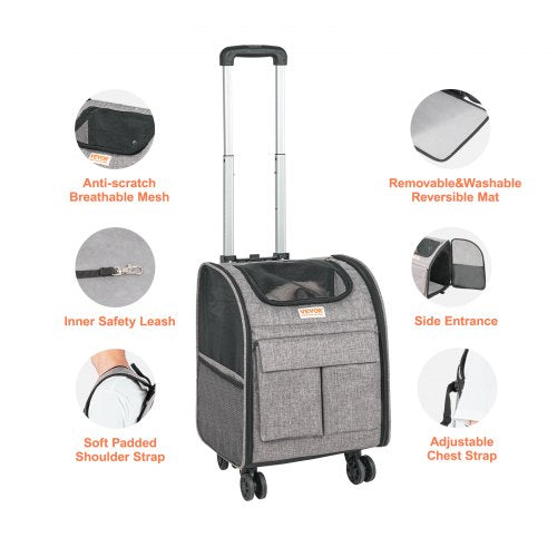 Rolling Pet Carrier Backpack with Removable Wheels for Under 18LBS Large