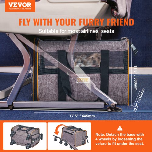Cat Carrier with Wheels Airline Approved Rolling Pet Carrier with Wheels
