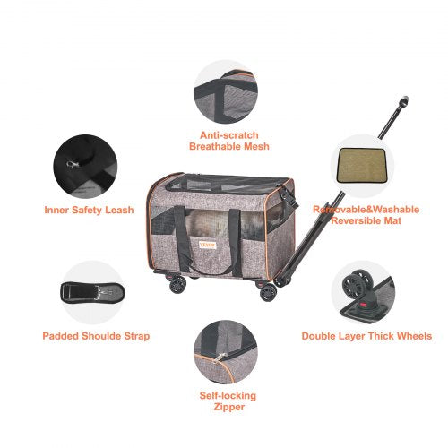 Cat Carrier with Wheels Airline Approved Rolling Pet Carrier with Wheels