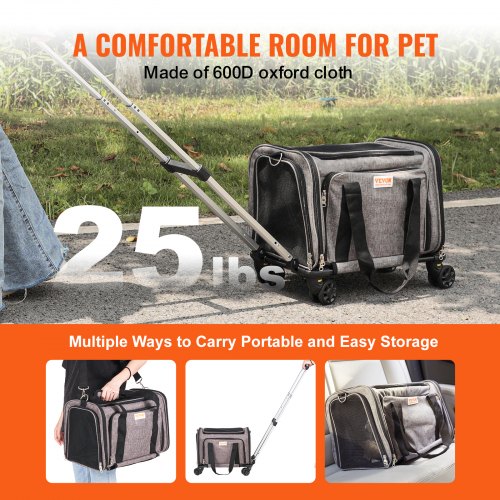 Cat Carrier with Wheels Airline Approved Rolling Pet Carrier with Wheels