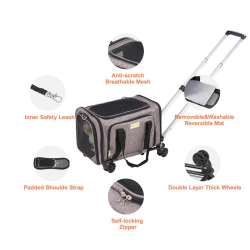 Cat Carrier with Wheels Airline Approved Rolling Pet Carrier with Wheels