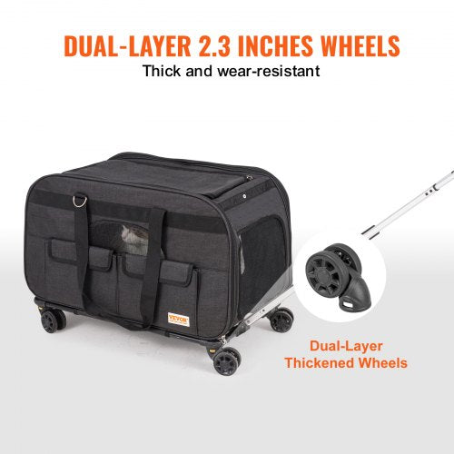 Cat Carrier with Wheels Rolling Pet Carrier with Telescopic Handle and Shoulder