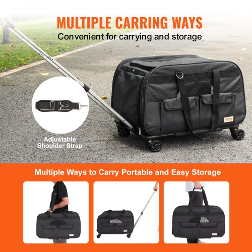 Cat Carrier with Wheels Rolling Pet Carrier with Telescopic Handle and Shoulder