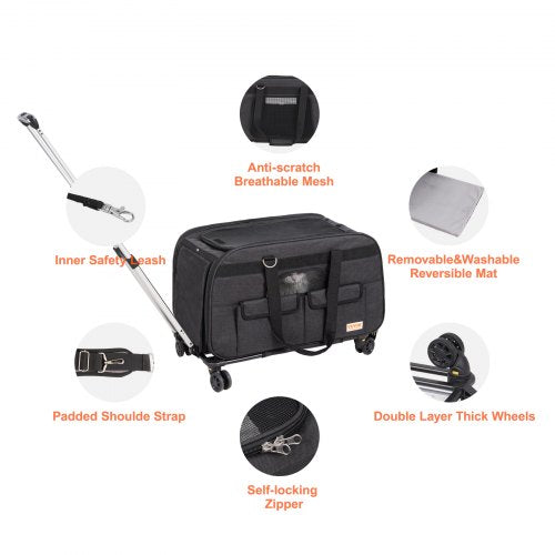 Cat Carrier with Wheels Rolling Pet Carrier with Telescopic Handle and Shoulder