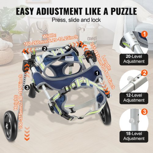 2 Wheels Dog Wheelchair for Back Legs Pet Wheelchair Lightweight