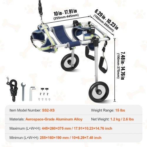 2 Wheels Dog Wheelchair for Back Legs Pet Wheelchair Lightweight