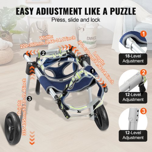 2 Wheels Dog Wheelchair for Back Legs Pet Wheelchair Lightweight